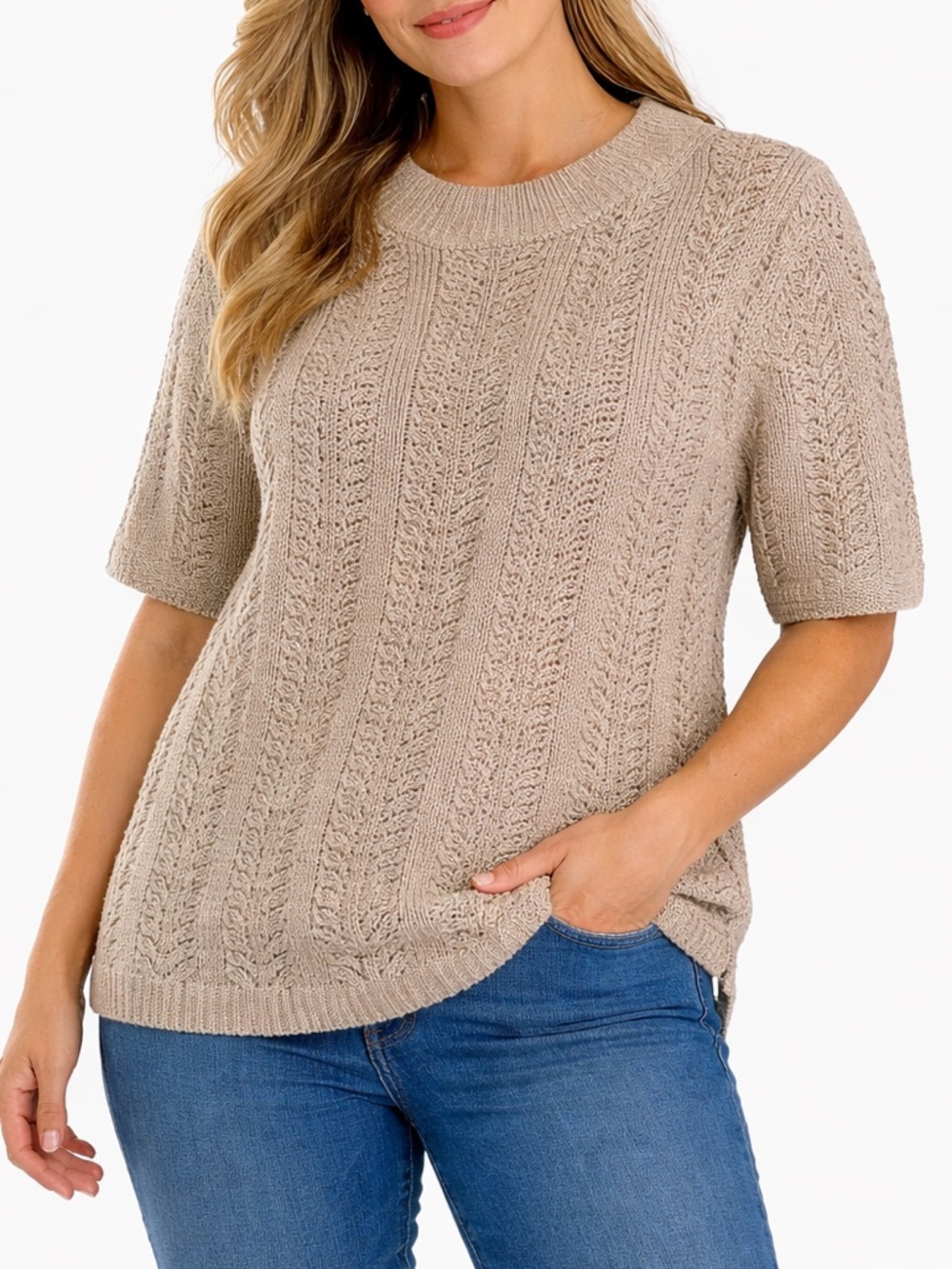 GAP XL Tall Gold Metallic Pointelle Short Sleeve Sweater Textured Knit